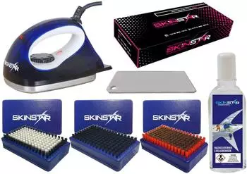 SkinStar Starter Ski Wachs Set Wachsbügeleisen Bürsten Wax Reiniger 7-teilig (SK8B7-blue)