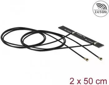 DeLock WLAN 802.11 ac/a/h/b/g/n Doppelantenne 2 x MHF 4L Stecker 3-5 dBi 2 x 50cm PCB intern Klebemontage