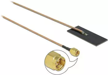 DeLock WLAN 802.11 ac/ax/a/h/b/g/n Antenne SMA Stecker 0,5-1,2dBi RG-178 1m PCB intern Klebemontage