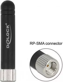 DeLock WLAN 802,11 b/g/n Antenne RP-SMA Stecker 1,7-3,7 dBi omnidirektional starr mit flexiblem Material schwarz