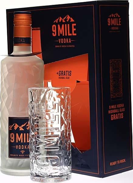 Granite Rock Distillery 9 Mile Vodka 37,5% 0,7l + Highball-Glas
