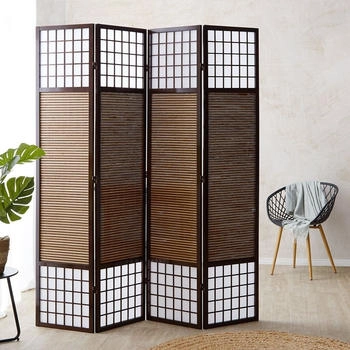 Homestyle4u Paravent Sondergröße 2m Höhe Schwarz Holz Indoor faltbar (4-teilig) 160 cm x 200 cm x 2 cm