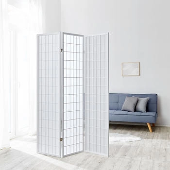 Homestyle4u Paravent 3-teilig Holz weiß Reispapier H:175 cm