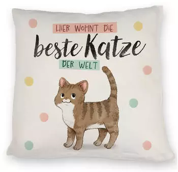 speecheese Dekokissen Beste Katze der Welt Kissen mit brauner Katze Katze und Spruch