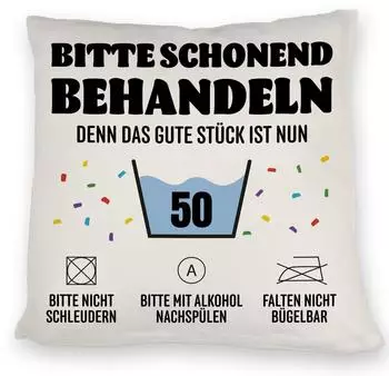 speecheese Dekokissen Bitte schonend behandeln - 50. Geburtstag Kissen