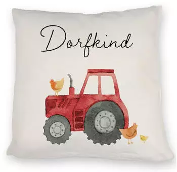 speecheese Dekokissen Dorfkind roter Traktor Kissen