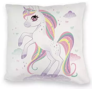 speecheese Dekokissen Einhorn Kuschelkissen mit Wolkenhintergrund