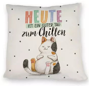 speecheese Dekokissen Glückskatze Kissen mit Spruch Heute ist ein guter Tag zum Chillen