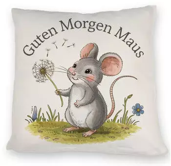 speecheese Dekokissen Maus mit Löwenzahn - Guten Morgen Kissen