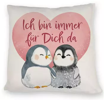 speecheese Dekokissen Pinguin Paar Kissen mit Spruch Ich bin immer für dich da