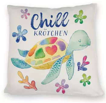 speecheese Dekokissen Schildkröte Kissen mit Spruch Chillkrötchen