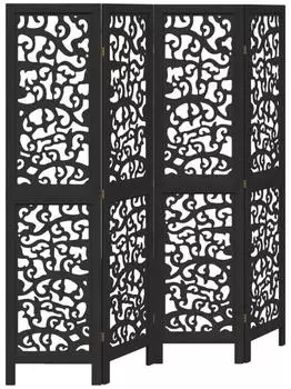 vidaXL 4 Tlg Paravent Schwarz Massivholz Paulownia 358753