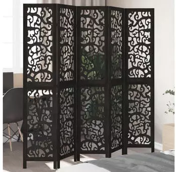 vidaXL 5 Tlg Paravent Schwarz Massivholz Paulownia 358759