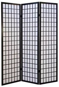 Homestyle4u 3-tlg. Paravent in Schwarz 132x175 cm 162