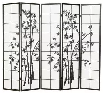 Homestyle4u 5-tlg. Paravent in Schwarz 220x179 cm 287