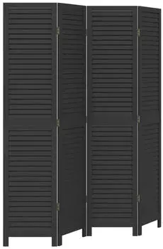 vidaXL 4 Tlg Paravent Schwarz Massivholz Paulownia 358850