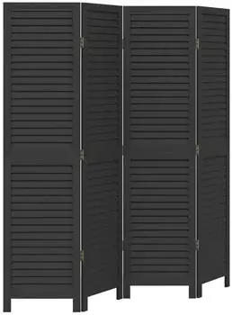 vidaXL 4 Tlg Paravent Schwarz Massivholz Paulownia 358849