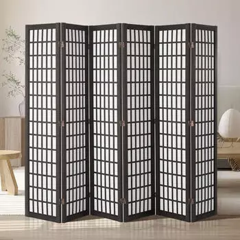 VEVOR Paravent japanischer Stil, 6-teilig, faltbar, schwarz (SS-001-6P-BL)