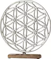 GILDE Dekoobjekt "Lebensblume auf Holzbase, silber" H&ouml;he 36 cm, aus Metall, Sockel