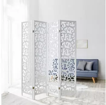 Homestyle4u 4-tlg. Paravent in Wei&szlig; 173x175 cm 1056