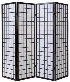 Homestyle4u 4-tlg. Paravent in Schwarz 176x175 cm 164