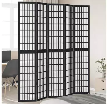 vidaXL 5 Tlg Paravent Schwarz Massivholz Paulownia 358776