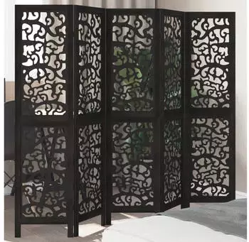 vidaXL 5 Tlg Paravent Schwarz Massivholz Paulownia 358757