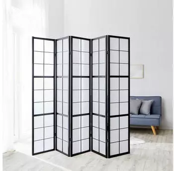 Homestyle4u 5-tlg. Paravent Shoji in Schwarz 220x175 cm 283