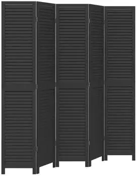 vidaXL 5 Tlg Paravent Schwarz Massivholz Paulownia 358855