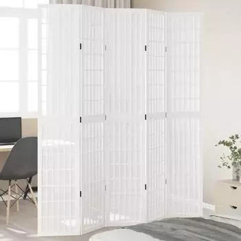 vidaXL 5 Tlg Raumteiler Wei&szlig; Massivholz Paulownia 358792