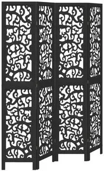 vidaXL 4 Tlg Paravent Schwarz Massivholz Paulownia 358755