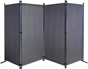 QUICK STAR Paravent 4-teilig 165x220cm, faltbar, wetterfest, Grau (47750)
