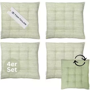 Tom Tailor Freshstripe Sitzkissen 9-lagig, 40x40cm, gr&uuml;n, 4er-Set (75320-090-40-40-4)