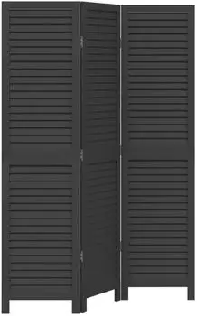 vidaXL 3 Tlg Paravent Schwarz Massivholz Paulownia 358845