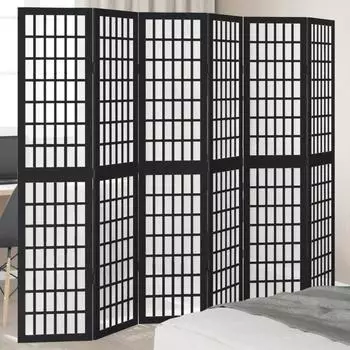 vidaXL 6 Tlg Paravent Schwarz Massivholz Paulownia 358778
