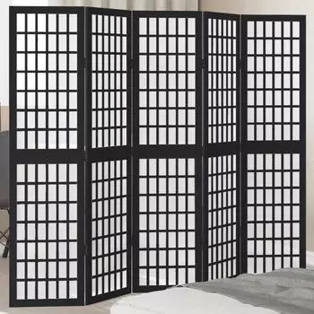 vidaXL 5 Tlg Paravent Schwarz Massivholz Paulownia 358773