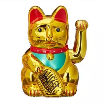 Relaxdays Maneki Neko Winkekatze, Kunststoff, goldfarben, 16cm (10er-Set)