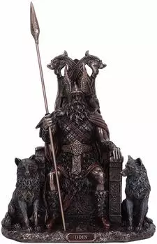 Nemesis Now Odin All Father Wölfe und Thron Figur, bronze, 22cm (D5516T1)