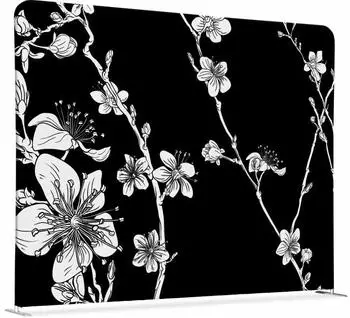 Showdown Displays Textil Raumteiler Basic Japanische Kirschbl&uuml;te, schwarz, Aluminiumrahmen silber, 150x150cm (150-150-DSI7)