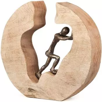 Moritz Skulptur "Push and Work" schwarz/gold, Mangoholz & Alu, 29x28cm