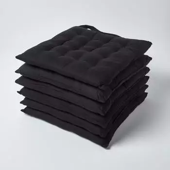 Homescapes Stuhlkissen 6er-Set, schwarz, 40x40cm, Baumwollbezug, Oeko-TEX (800000706609)