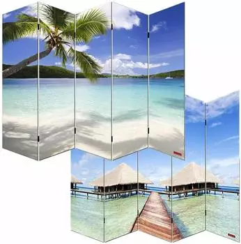 Mendler Foto-Paravent Raumteiler Strand 180x200cm (M68)