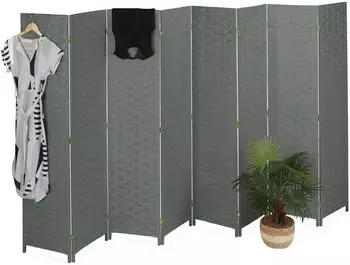 Relaxdays Paravent faltbar, 8-teilig, 170x320cm, Holz/Papierseil, grau (10041306_0)