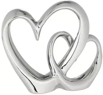 Spetebo Doppelherz Skulptur Keramik, silber, 20x18x6cm (52293)