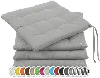 ZOLLNER Stuhlkissen 4er-Set 40x40x3cm grau-wei&szlig; gestreift, Polyester, mit B&auml;ndern