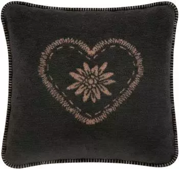 Biederlack Alp Charm Dekokissen Herzmotiv mit Enzianbl&uuml;te, 50x50cm
