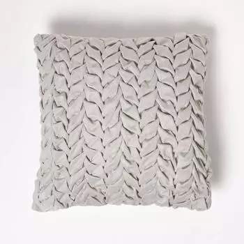 Homescapes Grace Samtkissen plissiert, grau, 45x45cm