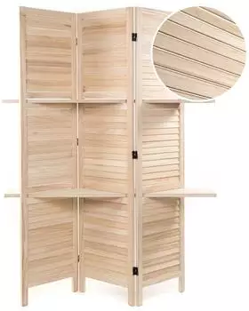 Xtradefactory Raumteiler Cottage II 3-teilig mit Regalb&ouml;den, Holz, natur, 170x120cm