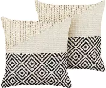 Beliani CALANTHE Dekokissen 2er Set beige/schwarz, Baumwolle, geometrisches Muster, 45x45cm