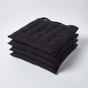 Homescapes Stuhlkissen 4er-Set, schwarz, 40x40cm, Baumwollbezug, Oeko-TEX (800000706604)